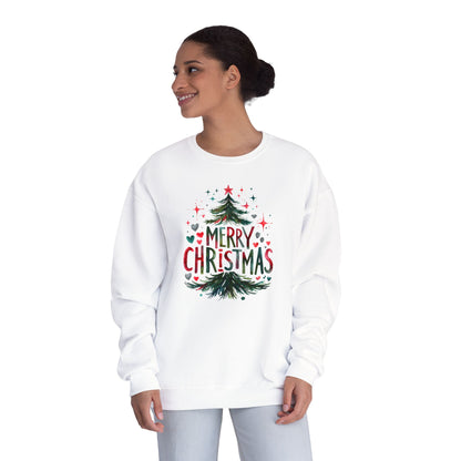 Merry Christmas Crewneck Sweatshirt — Festive Tree Holiday Sweatshirt