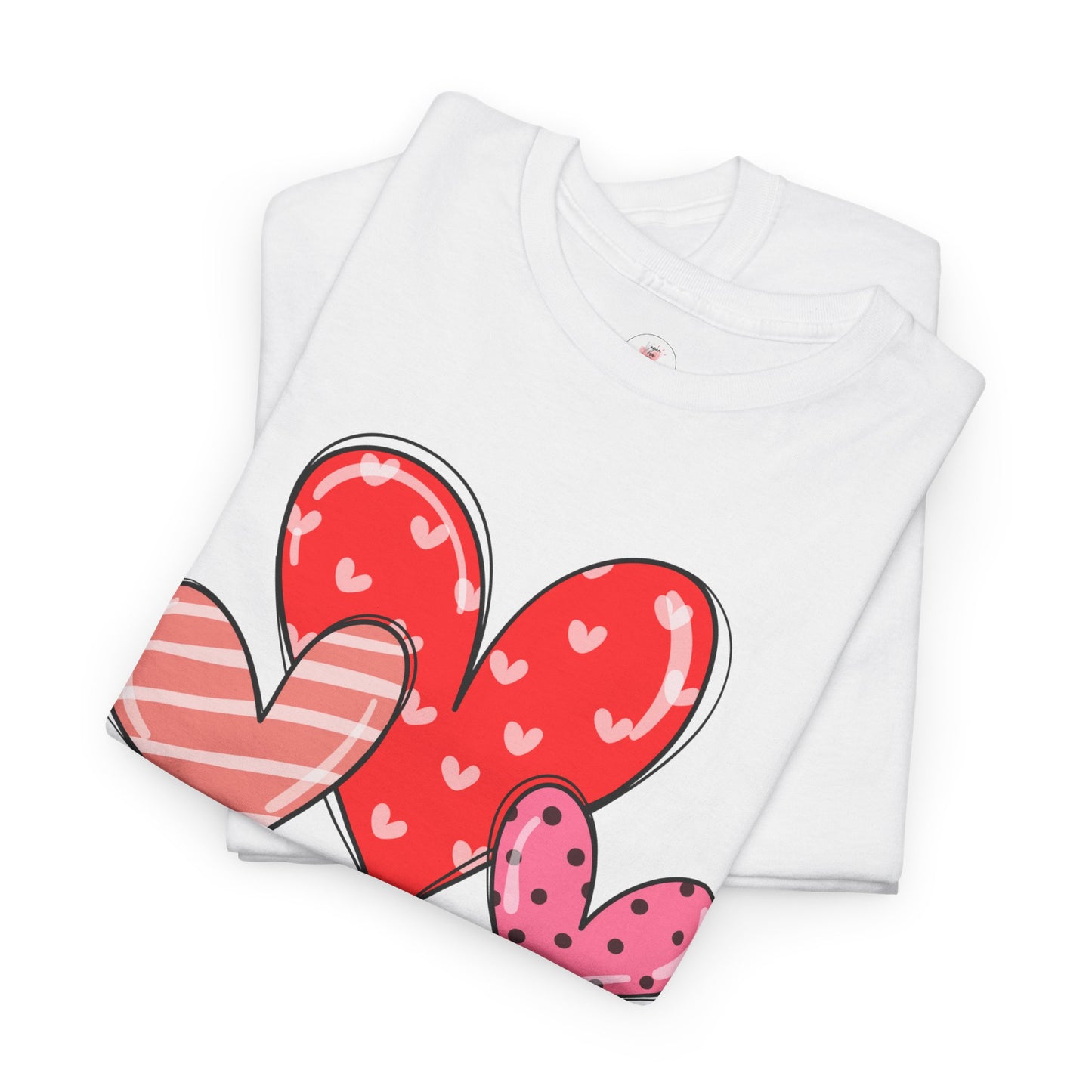 Valentine Heart Trio T-Shirt — Cute Pink & Red Hearts Tee