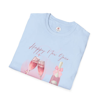 New Year Pink Champagne T-Shirt — "Happy New Year" Celebration Tee