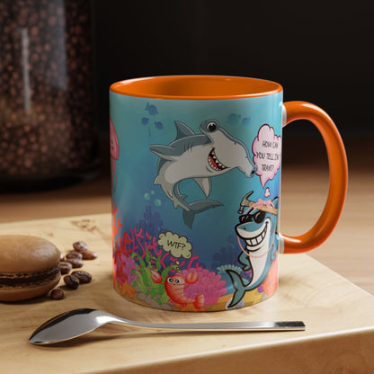 Ceramic Coffee Mug — Funny Tropical Sharks "How Can You Tell I’m Trans?"
