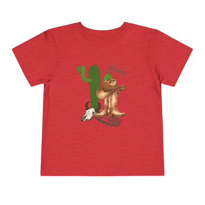 Howdy Cowboy Toddler Tee — Western Cactus, Boots & Skull Kids Shirt