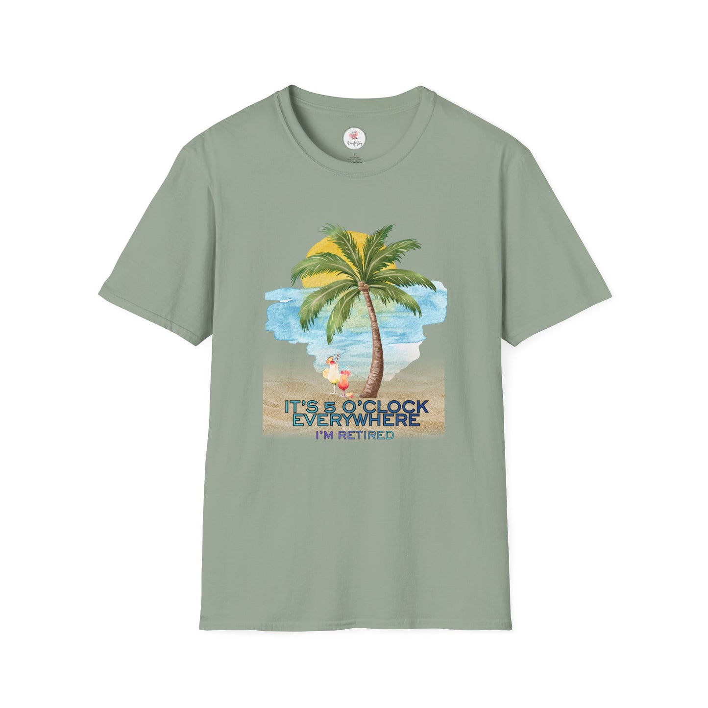 Retirement T-Shirt — "It's 5 O'Clock Everywhere" Tropical Vacation Tee