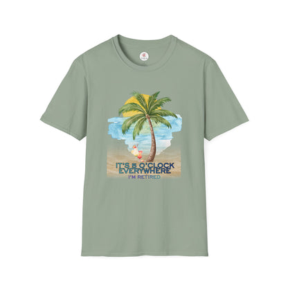 Retirement T-Shirt — "It's 5 O'Clock Everywhere" Tropical Vacation Tee