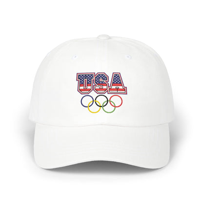 Team USA, and Olympic Rings Embroidered  Dad Cap — Patriotic Sports Baseball Hat