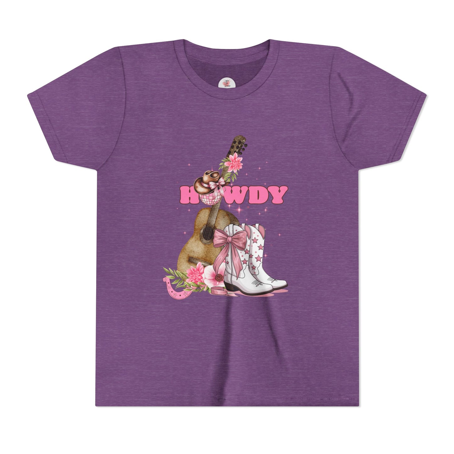 Howdy Pink Cowboy Boots & Guitar Youth Tee — Cute Western T-Shirt