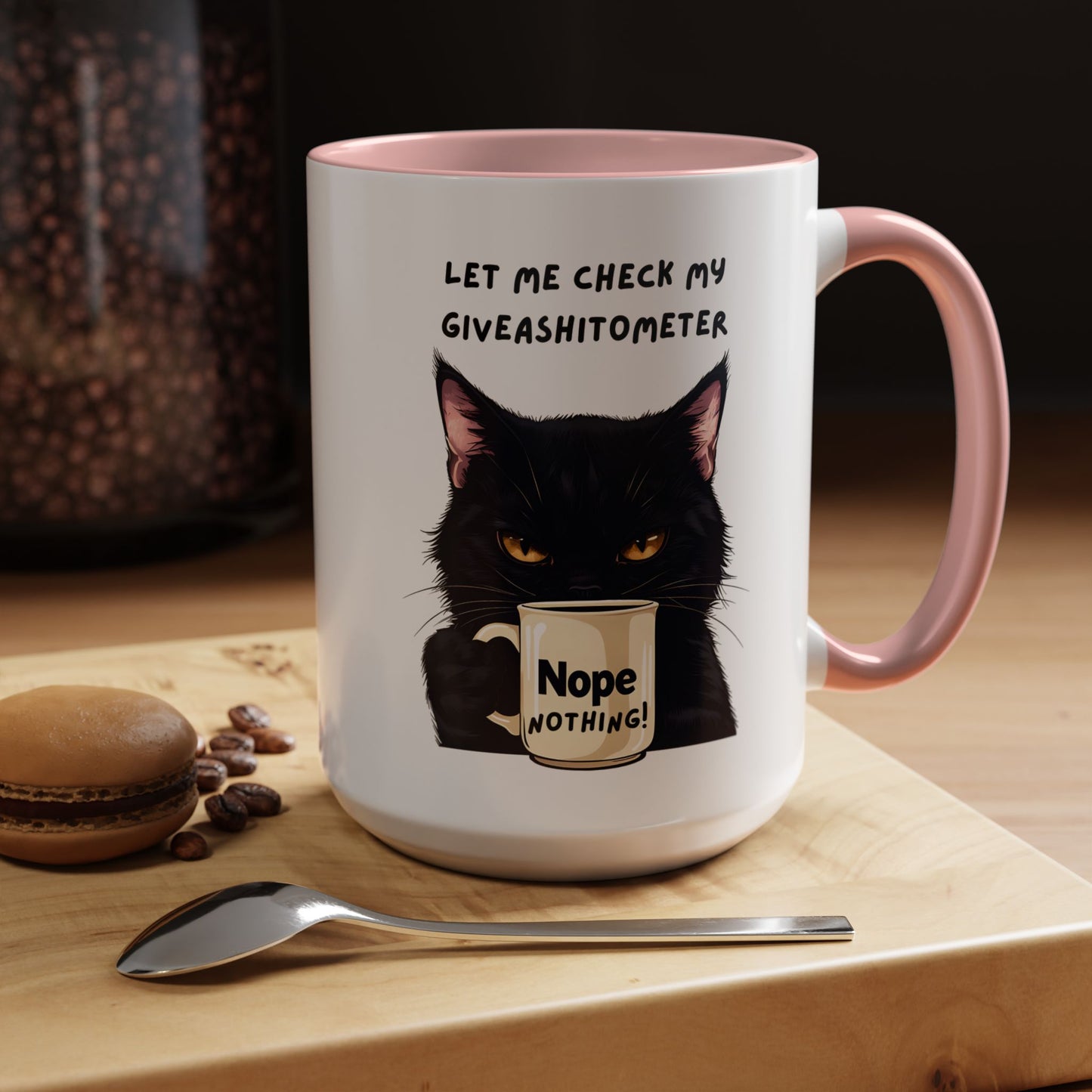 Coffee Mug - Black Cat "Let Me Check My Giveashitometer" Nope Nothing!  Funny 11/15 oz Mug