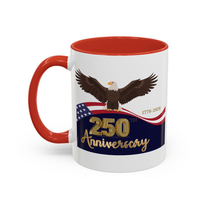 America's 250th Anniversary Eagle Accent Coffee Mug - Patriotic American Flag Design 11 oz and 15 oz