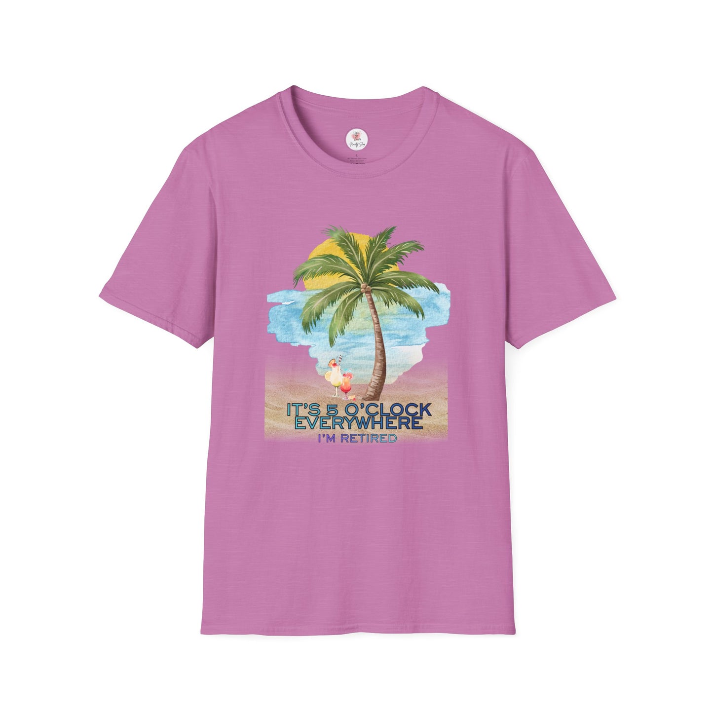 Retirement T-Shirt — "It's 5 O'Clock Everywhere" Tropical Vacation Tee
