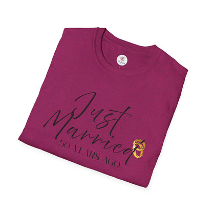 50th Anniversary T-Shirt — ‘Just Married (50 Years Ago)’ Anniversary Celebration Tee  https://www.veganlove.rocks/