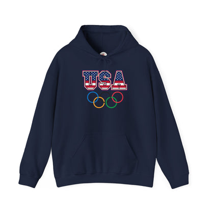 Team USA Olympic Rings Hoodie — American Flag Sports Fan Pullover