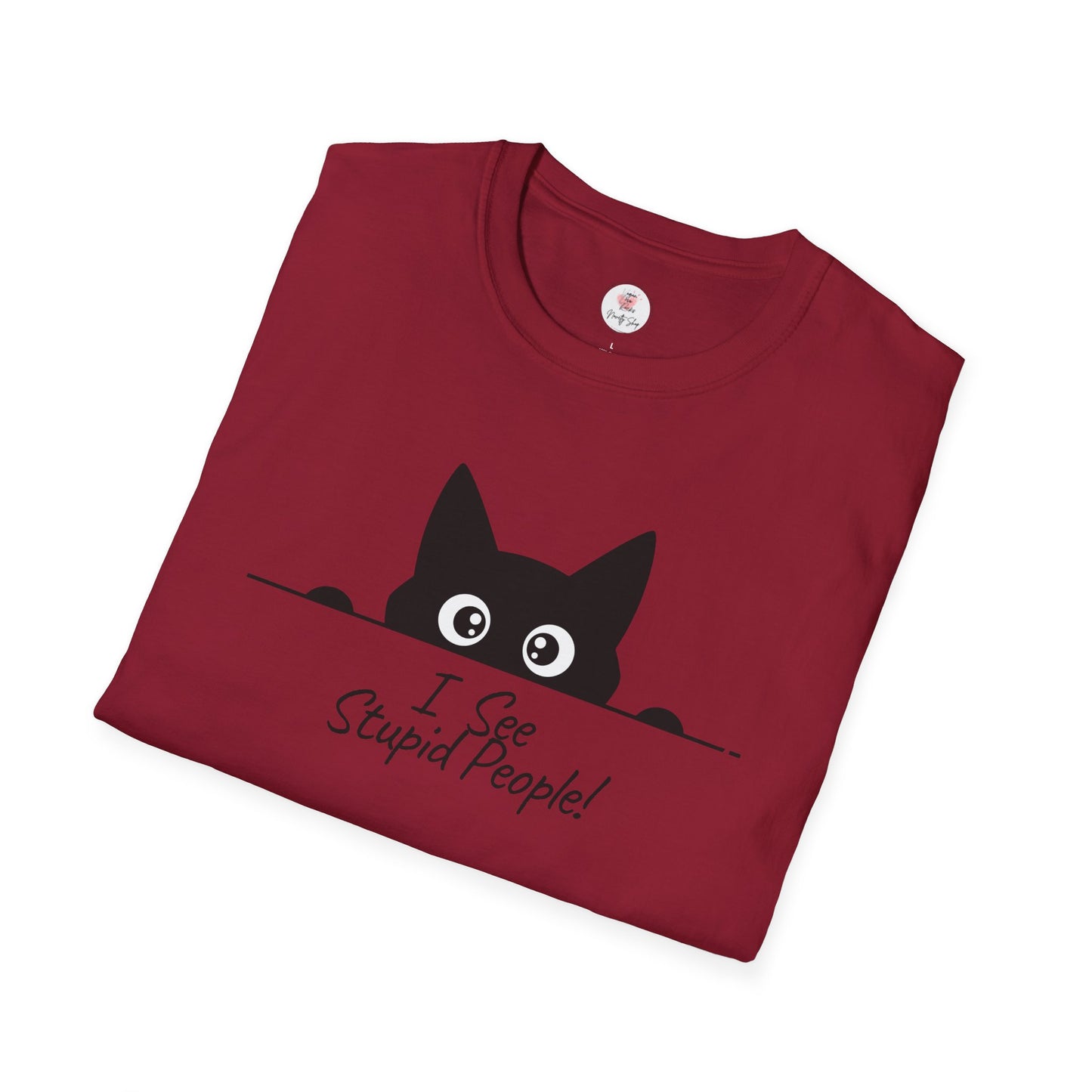 T-Shirt — Cute Peeking Cat "I See Stupid People" Graphic Tee