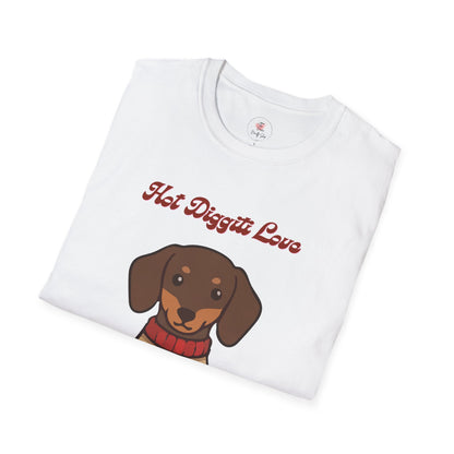Dachshund Sweater T-Shirt - "Hot Diggiti Love" Cute Wiener Dog Graphic Tee