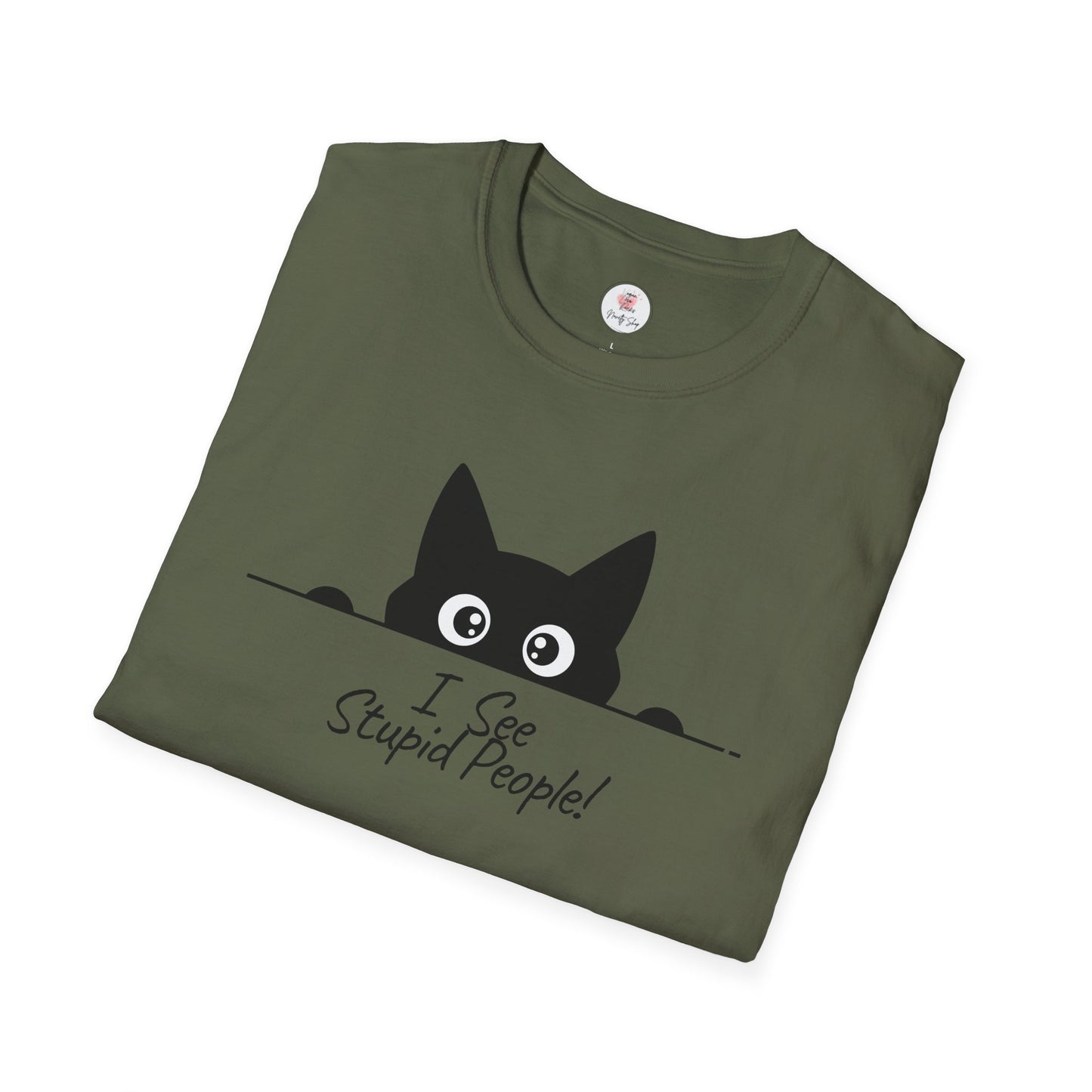 T-Shirt — Cute Peeking Cat "I See Stupid People" Graphic Tee