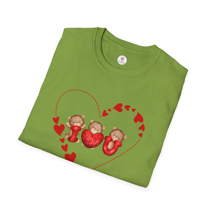 Valentine Teddy Trio Heart T-Shirt – I Love You Cute Bears Valentine Tee