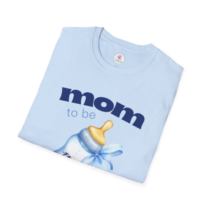 Mom -To-Be Blue Baby Bottle Tee — New Mom Announcement Shirt