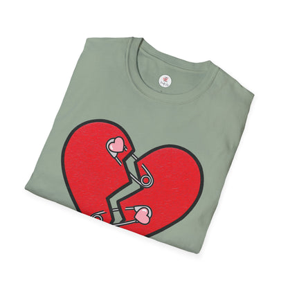 Mended Broken Heart T-Shirt —  Cracked Heart with Safety Pins Graphic