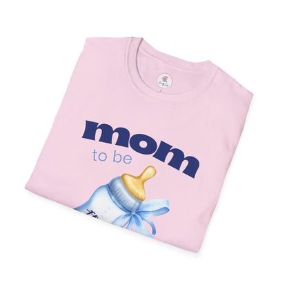Mom -To-Be Blue Baby Bottle Tee — New Mom Announcement Shirt