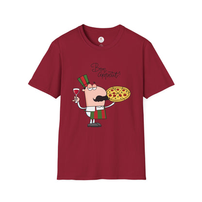 Pizza Chef T-Shirt – "Bon Appetit" Cartoon Italian Pizza & Wine Tee