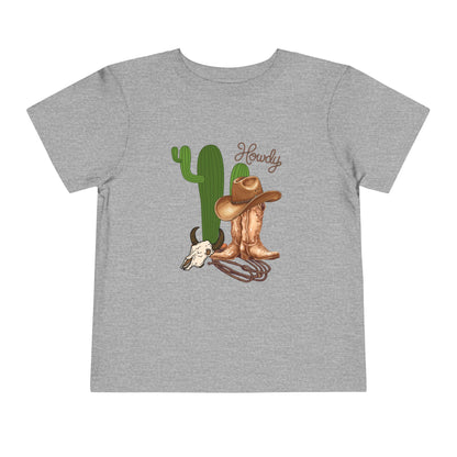Howdy Cowboy Toddler Tee — Western Cactus, Boots & Skull Kids Shirt
