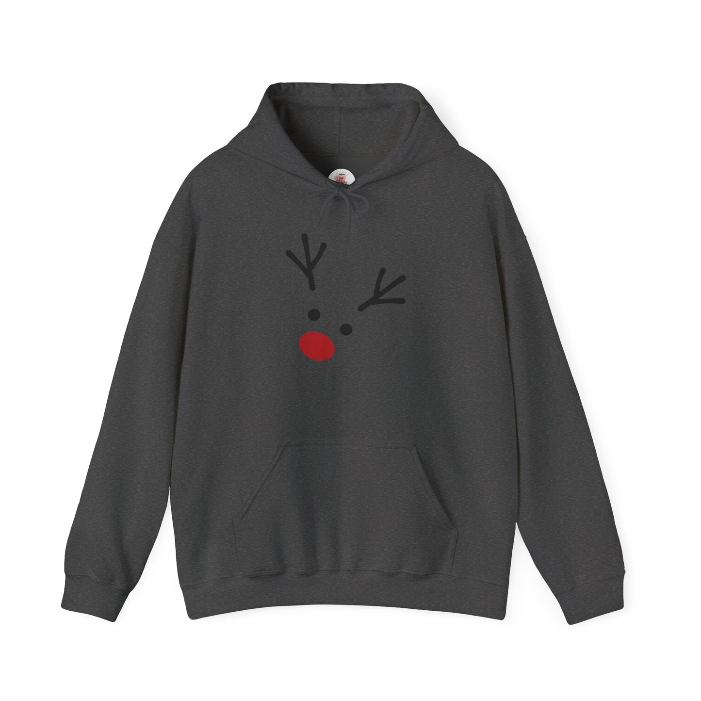 Cute Minimal Reindeer Hoodie — Red Nose Christmas Sweatshirt