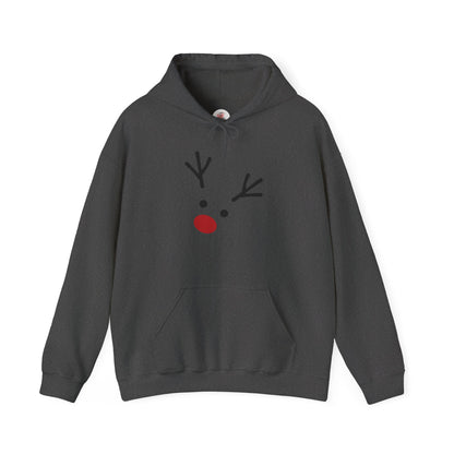 Cute Minimal Reindeer Hoodie — Red Nose Christmas Sweatshirt
