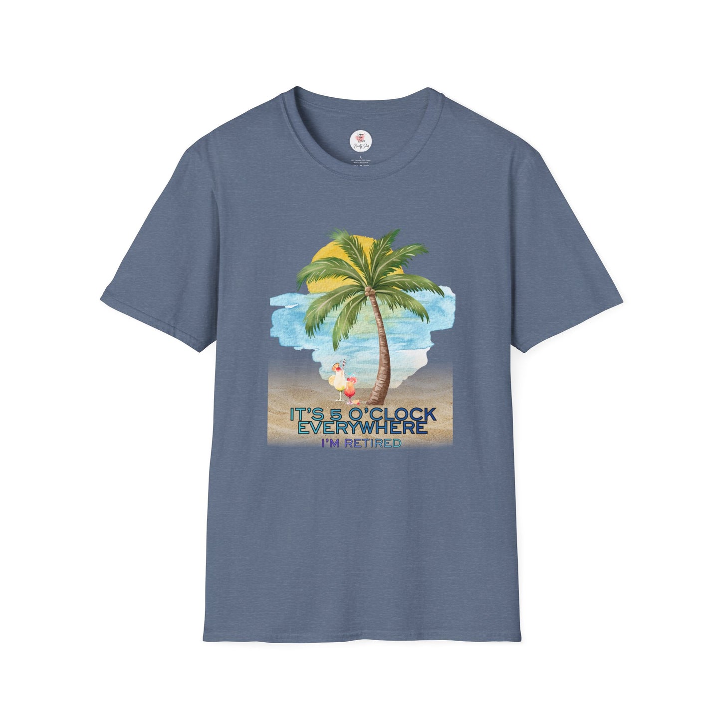 Retirement T-Shirt — "It's 5 O'Clock Everywhere" Tropical Vacation Tee