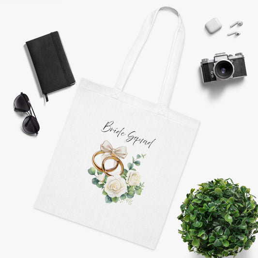 Bridal Squad - Rings & Roses Cotton Wedding Tote Bag