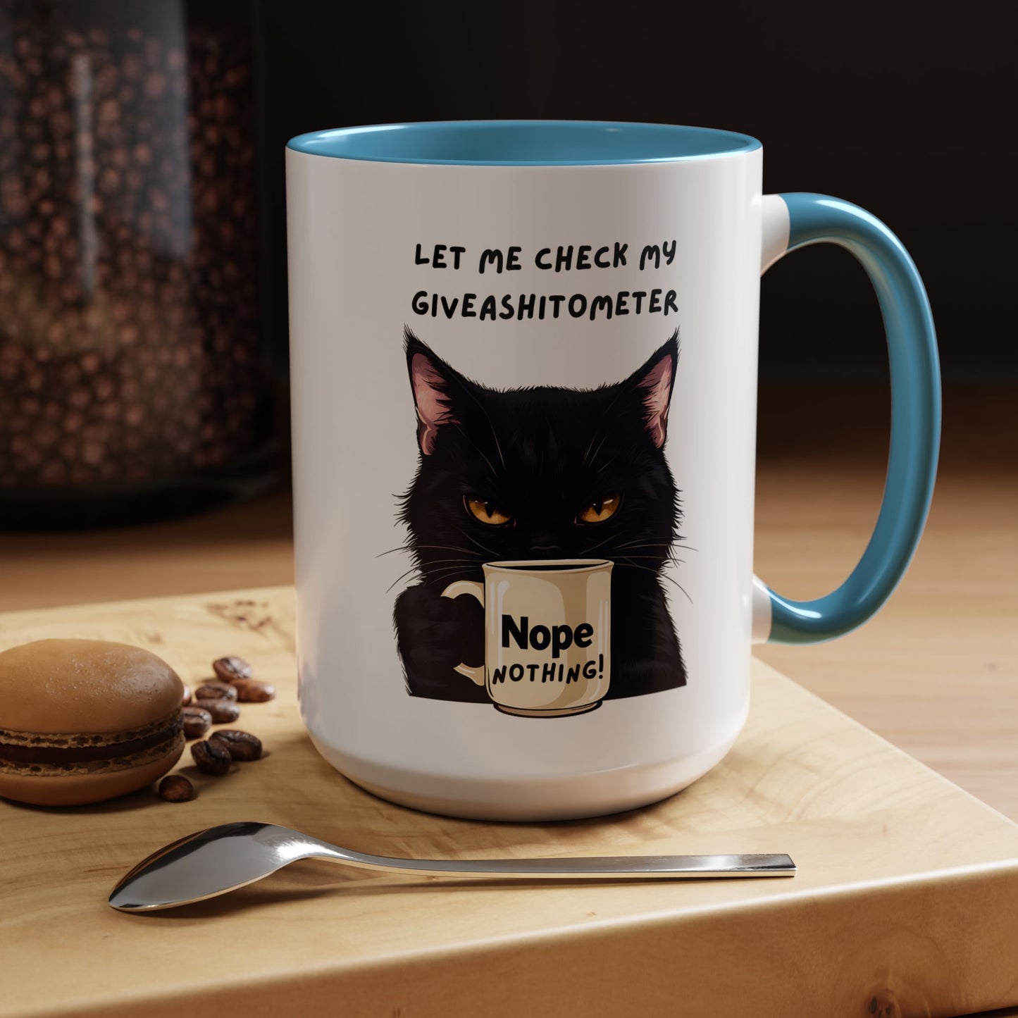 Coffee Mug - Black Cat "Let Me Check My Giveashitometer" Nope Nothing!  Funny 11/15 oz Mug