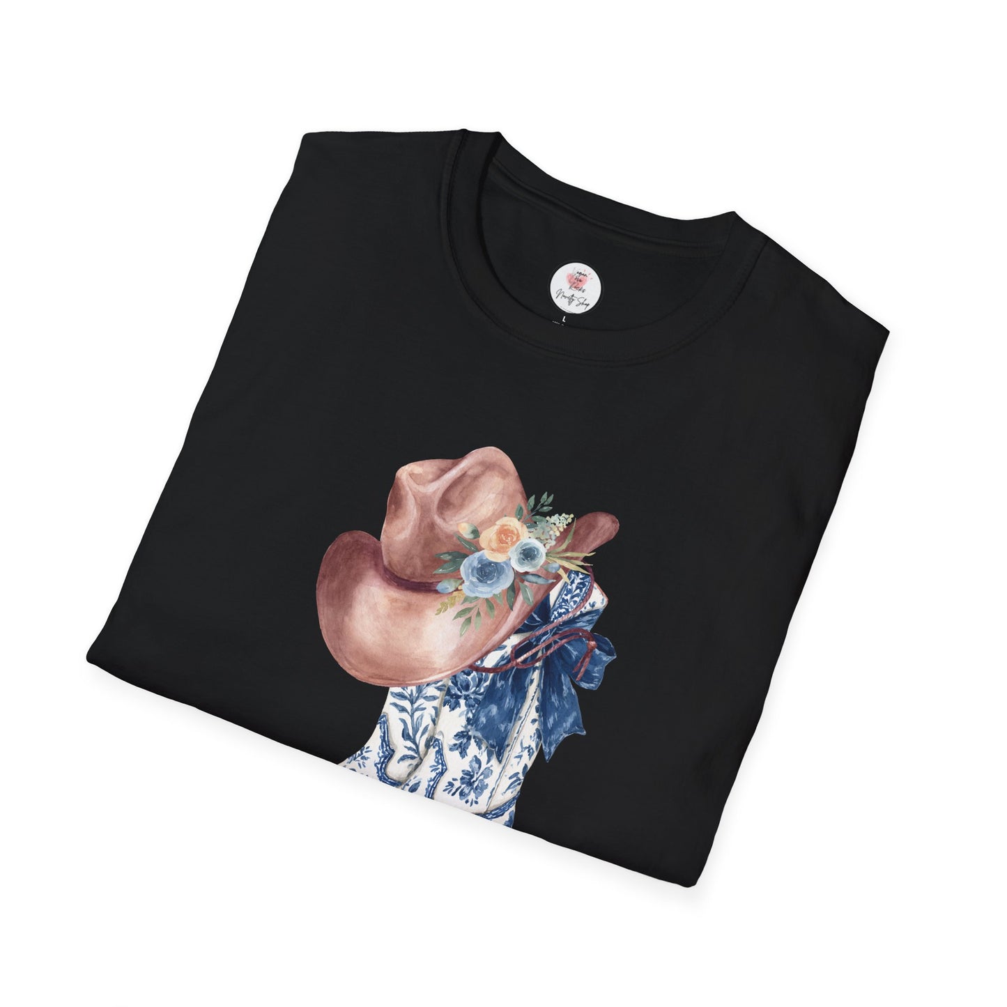Cowgirl Boots & Hat T-Shirt — Blue Floral Western Graphic Tee