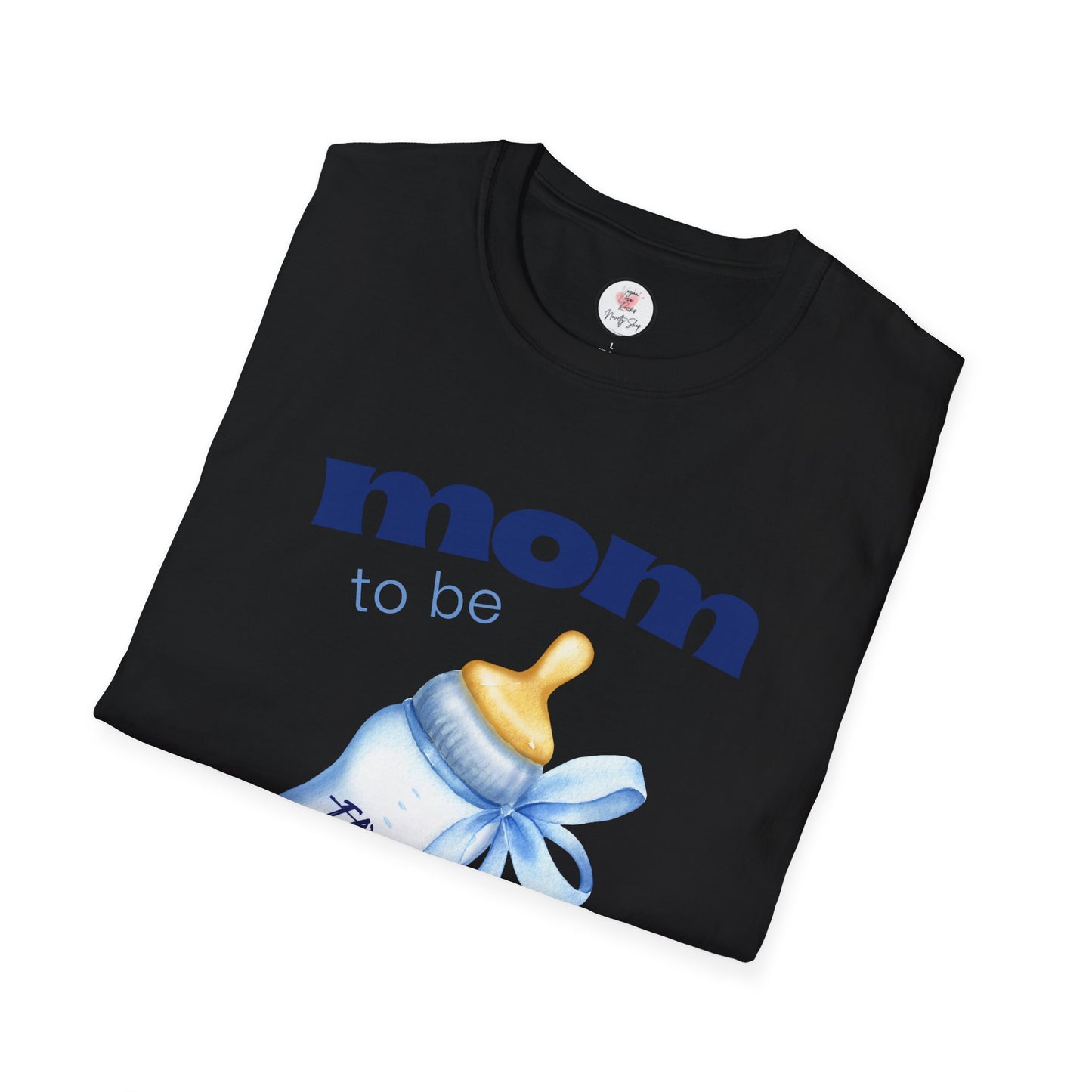 Mom -To-Be Blue Baby Bottle Tee — New Mom Announcement Shirt