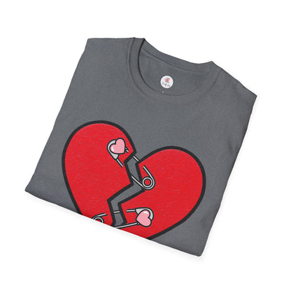 Mended Broken Heart T-Shirt —  Cracked Heart with Safety Pins Graphic