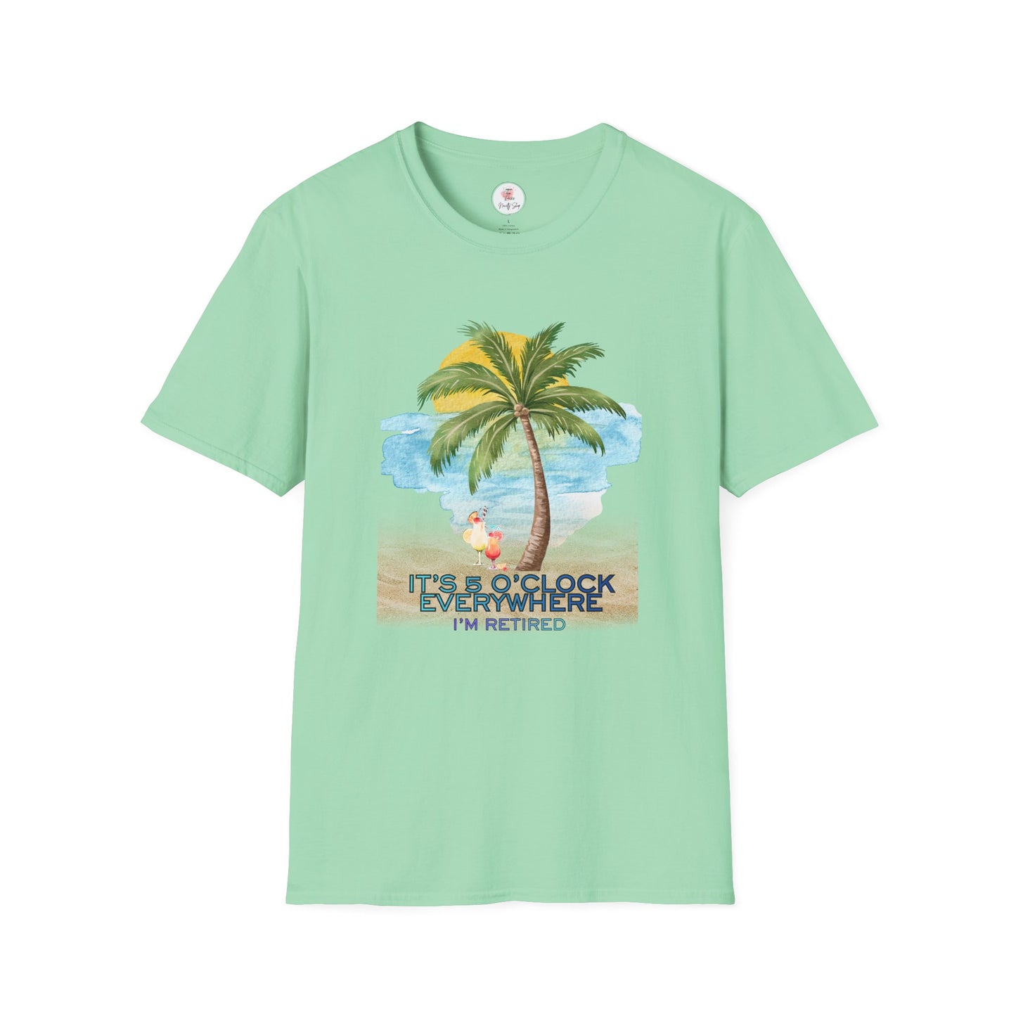 Retirement T-Shirt — "It's 5 O'Clock Everywhere" Tropical Vacation Tee