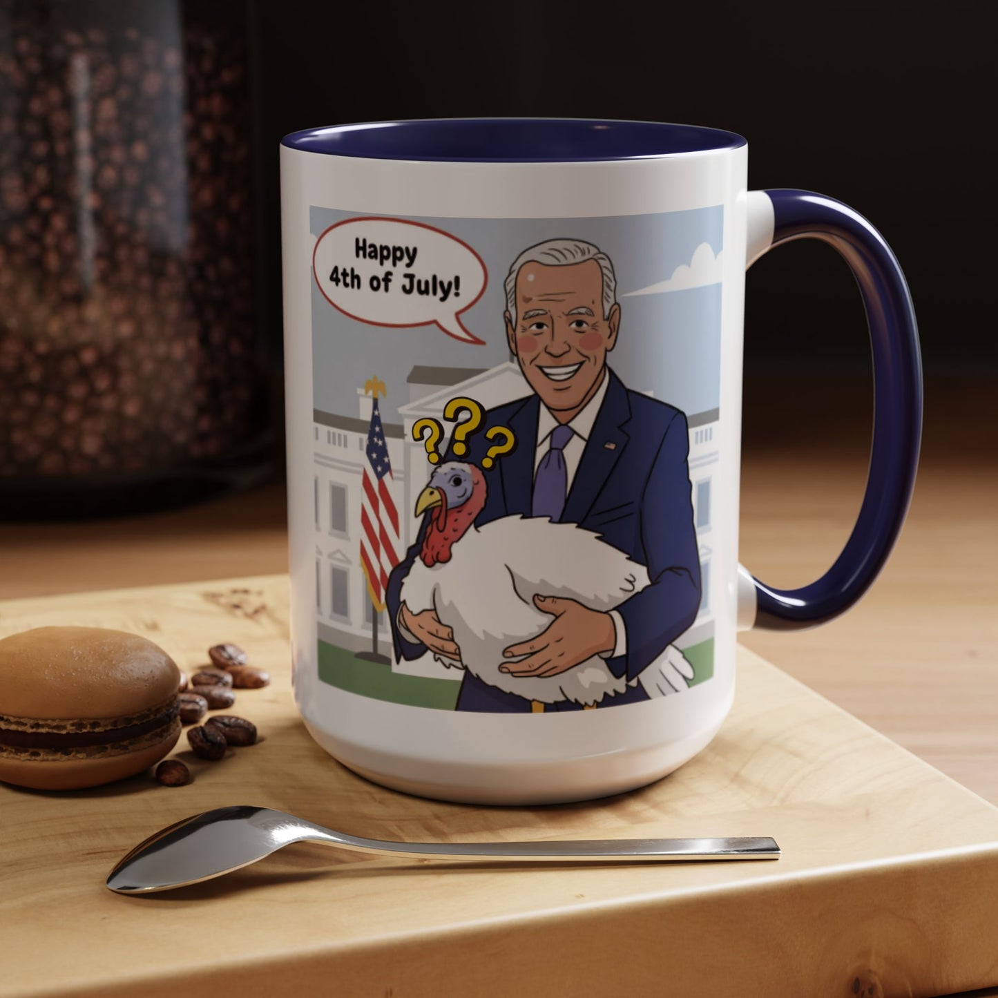 Fourth of July Presidential Turkey Mug - Patriotic Holiday Coffee Cup (11 oz & 15oz)