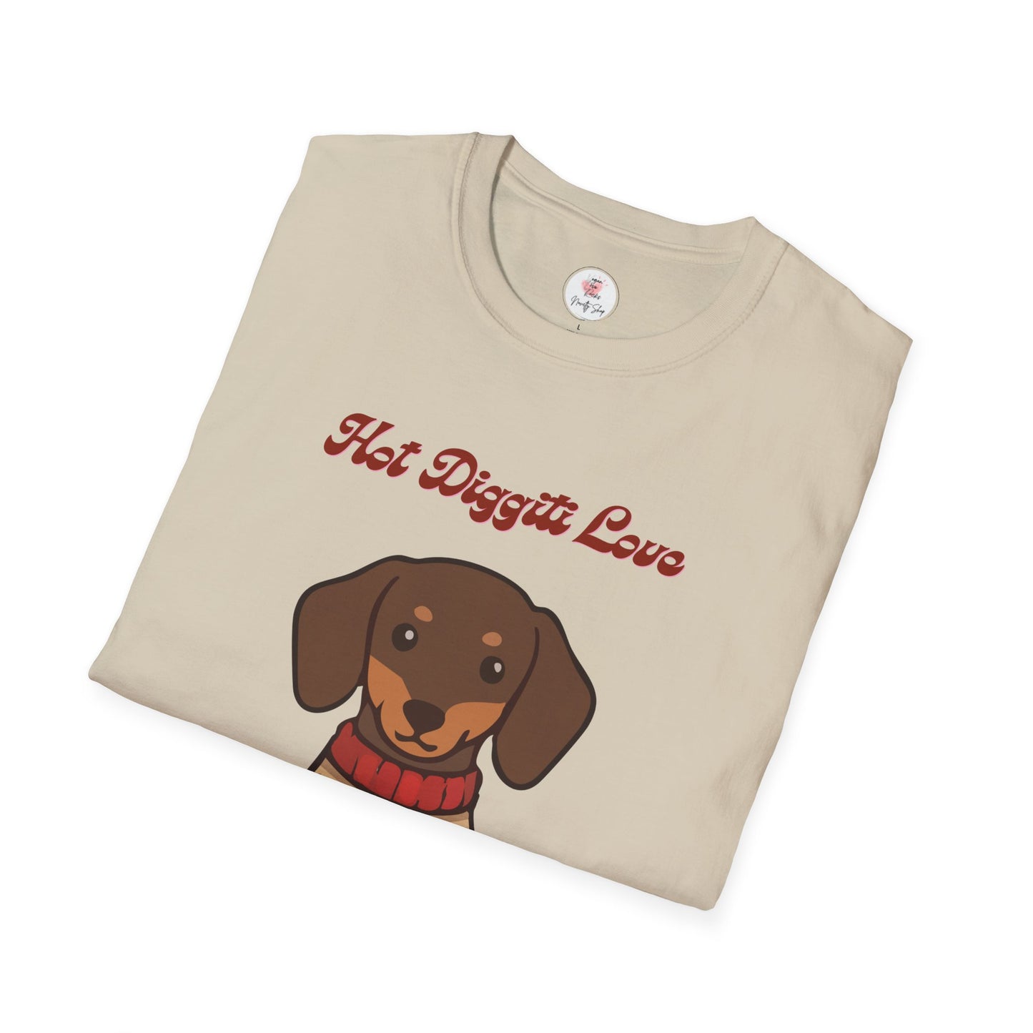 Dachshund Sweater T-Shirt - "Hot Diggiti Love" Cute Wiener Dog Graphic Tee