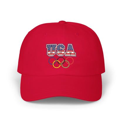 Team USA, and Olympic Rings Embroidered  Dad Cap — Patriotic Sports Baseball Hat