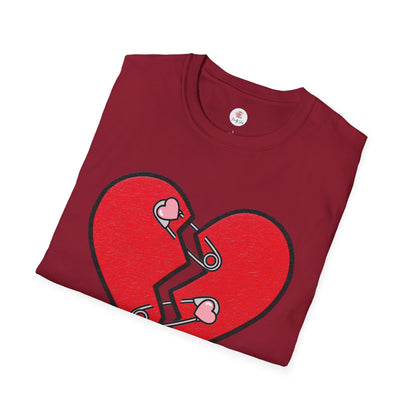 Mended Broken Heart T-Shirt —  Cracked Heart with Safety Pins Graphic