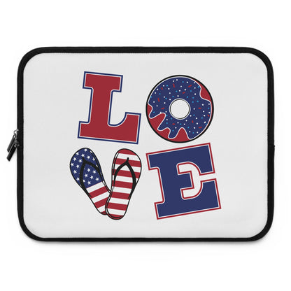 "LOVE" Laptop Sleeve — American Flag Flip-Flop & Donut Design