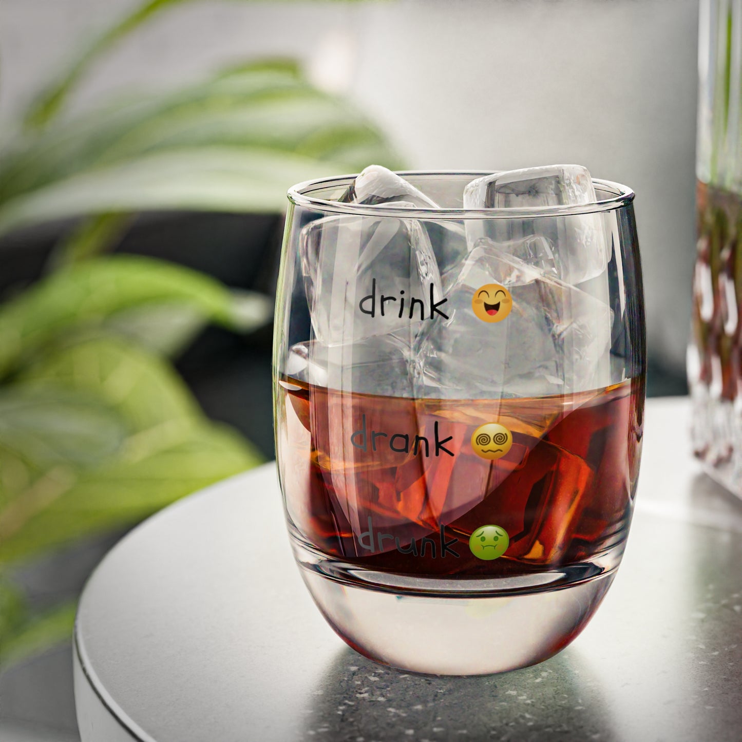 Whiskey Glass — "Drink, Drank, Drunk" Emoji Funny Rocks Glass