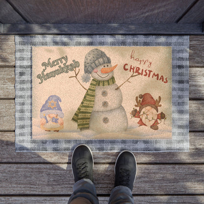 Holiday Snowman Doormat - 'Happy Christmas' & 'Merry Hanukkah' Festive Welcome Mat