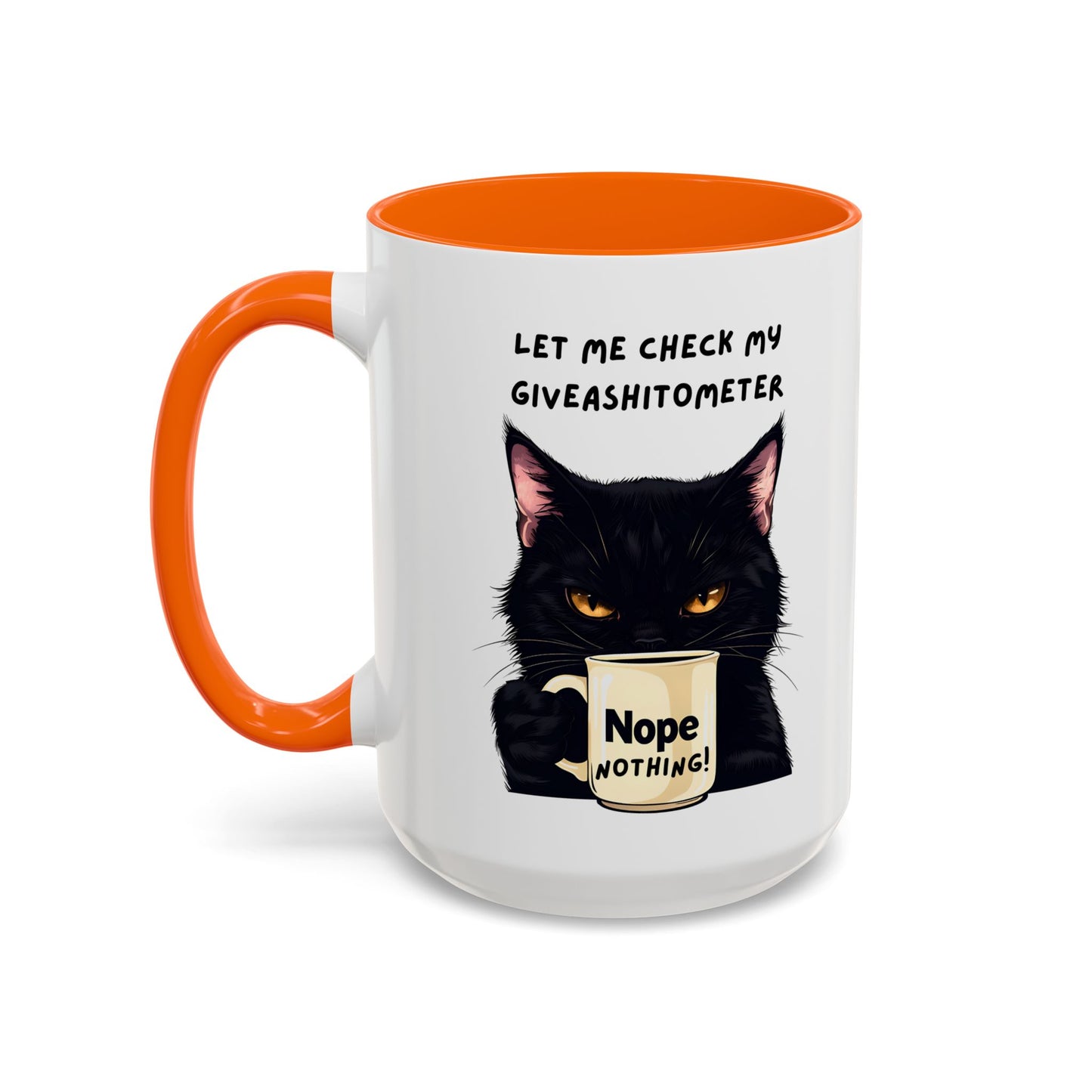 Coffee Mug - Black Cat "Let Me Check My Giveashitometer" Nope Nothing!  Funny 11/15 oz Mug