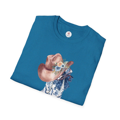 Cowgirl Boots & Hat T-Shirt — Blue Floral Western Graphic Tee