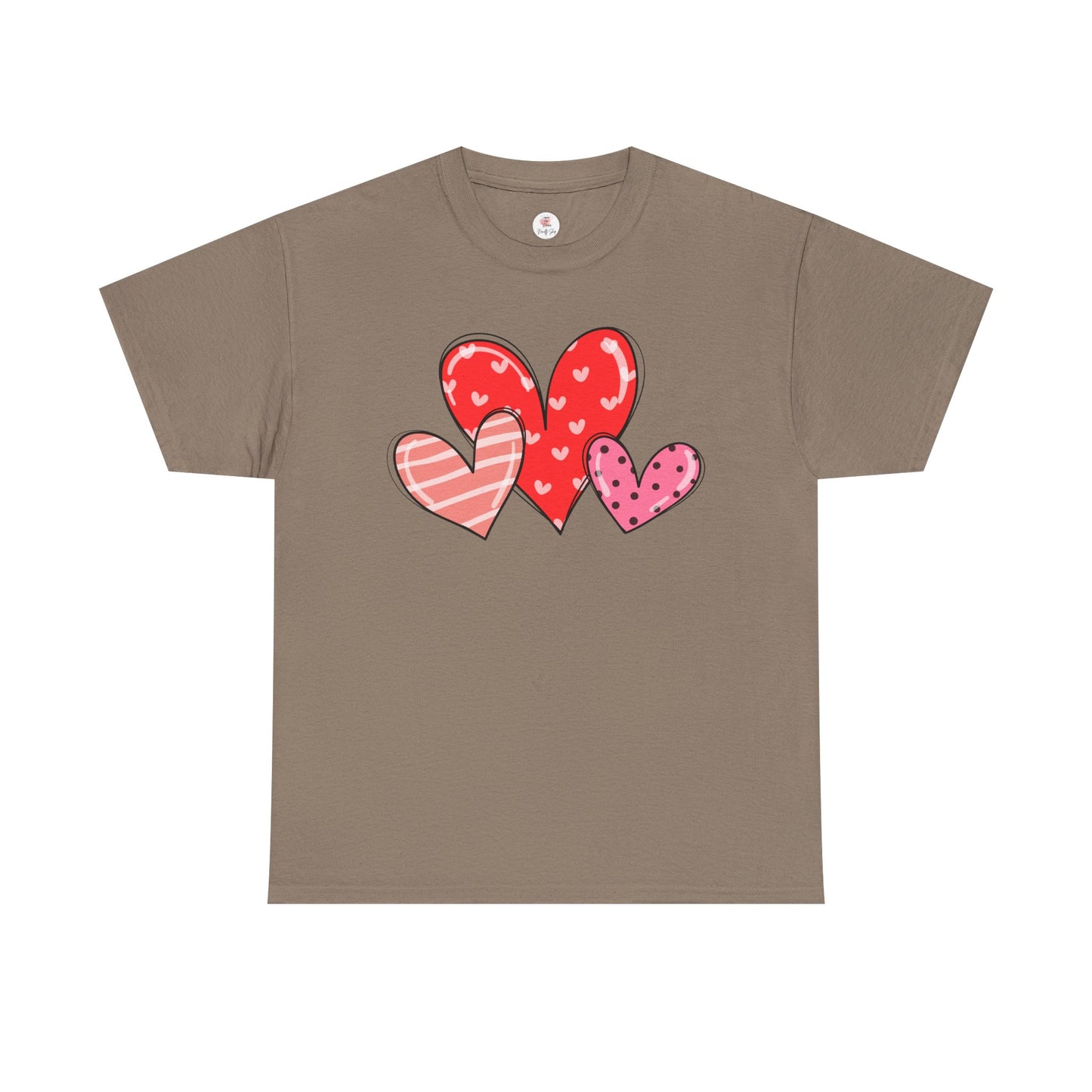 Valentine Heart Trio T-Shirt — Cute Pink & Red Hearts Tee