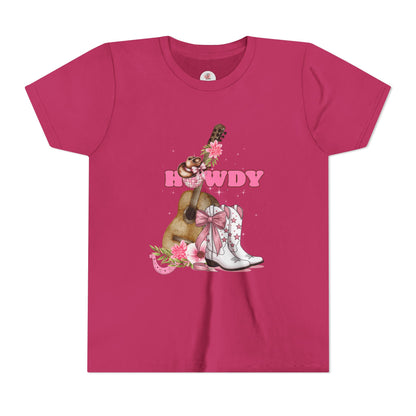 Howdy Pink Cowboy Boots & Guitar Youth Tee — Cute Western T-Shirt