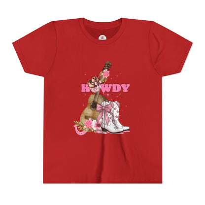 Howdy Pink Cowboy Boots & Guitar Youth Tee — Cute Western T-Shirt