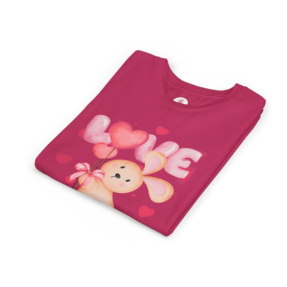 Kids Love Bunny T‑Shirt – Cute Pink Heart Balloons Youth Tee