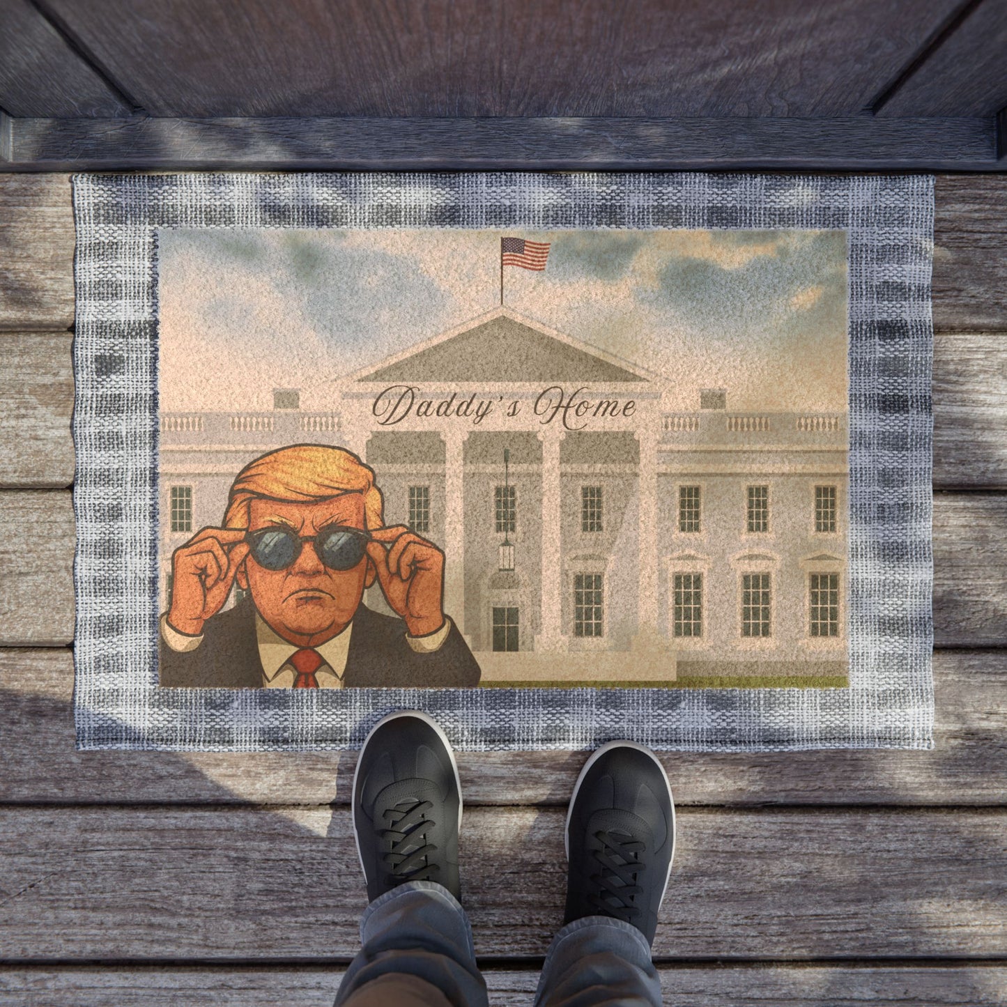Patriotic “Daddy’s Home” Doormat — White House Illustration Welcome Mat