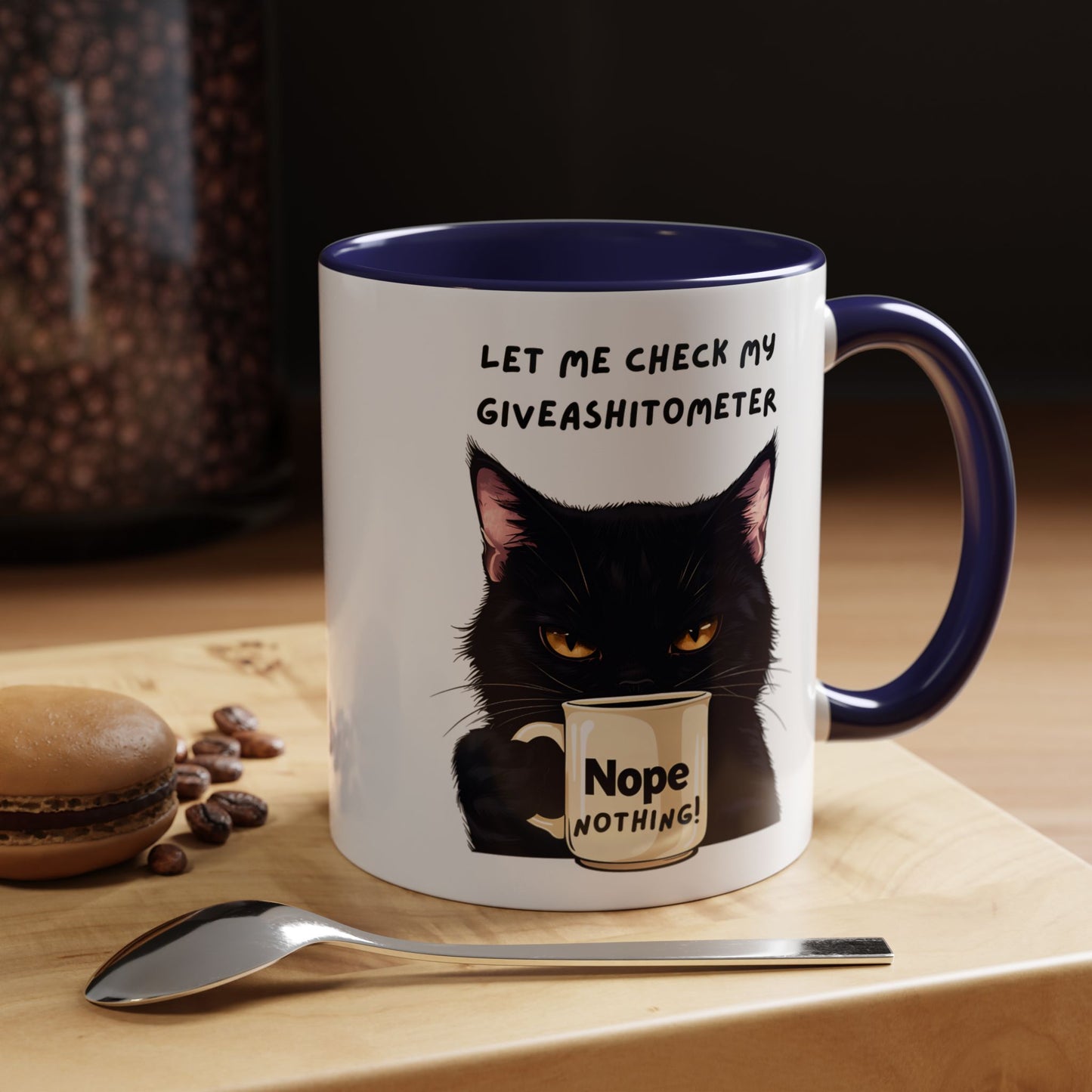 Coffee Mug - Black Cat "Let Me Check My Giveashitometer" Nope Nothing!  Funny 11/15 oz Mug