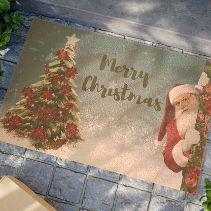 Merry Christmas Doormat — Santa & Tree Holiday Welcome Mat
