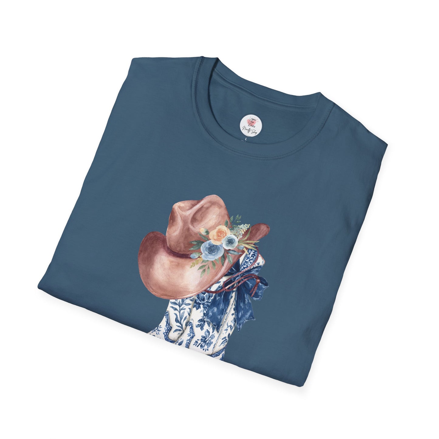 Cowgirl Boots & Hat T-Shirt — Blue Floral Western Graphic Tee