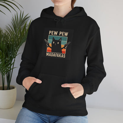 Pew Pew Madafakas Cat Hoodie – Funny Retro Cat Gun Graphic Sweatshirt